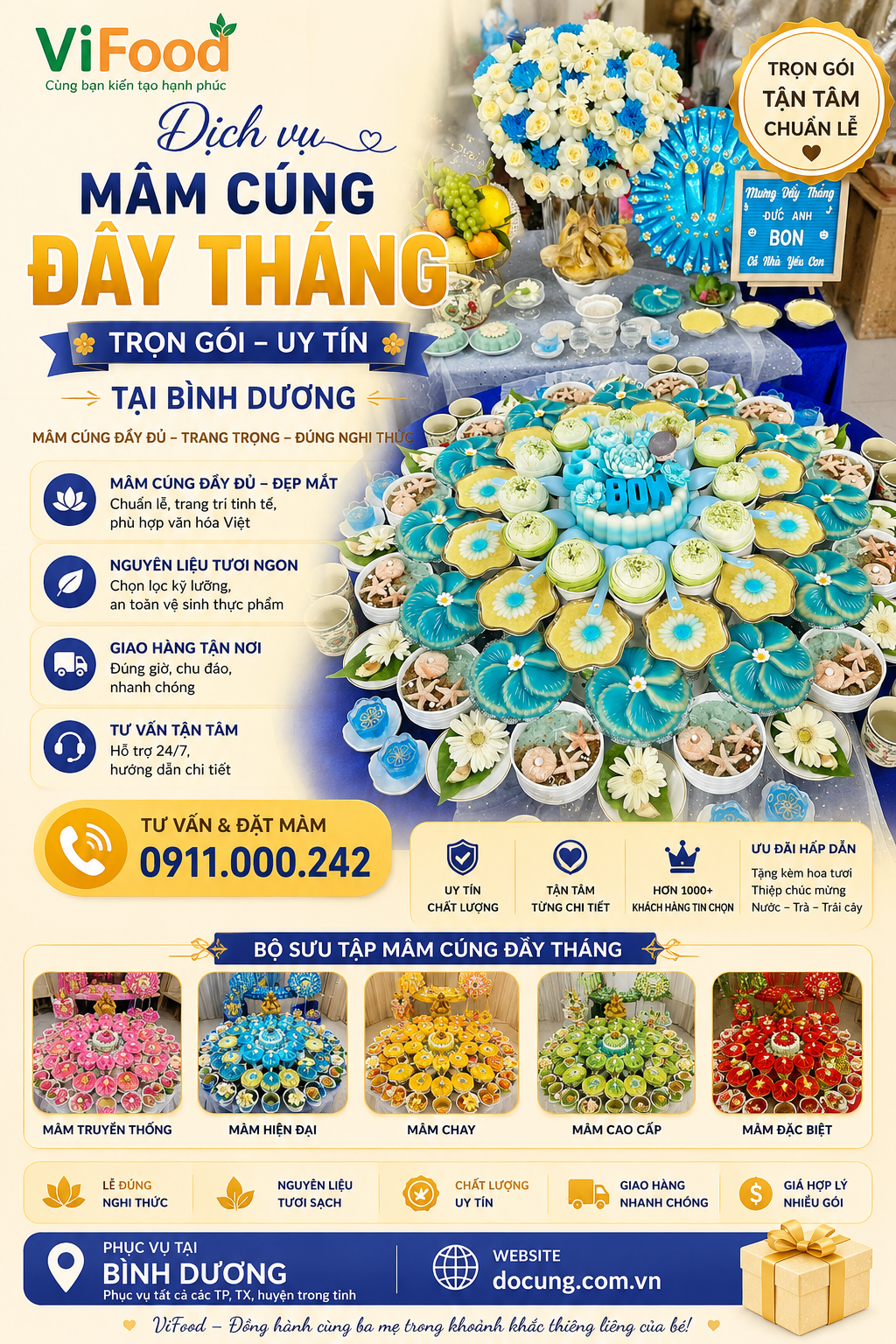 mâm cúng đầy tháng tại thuận an 