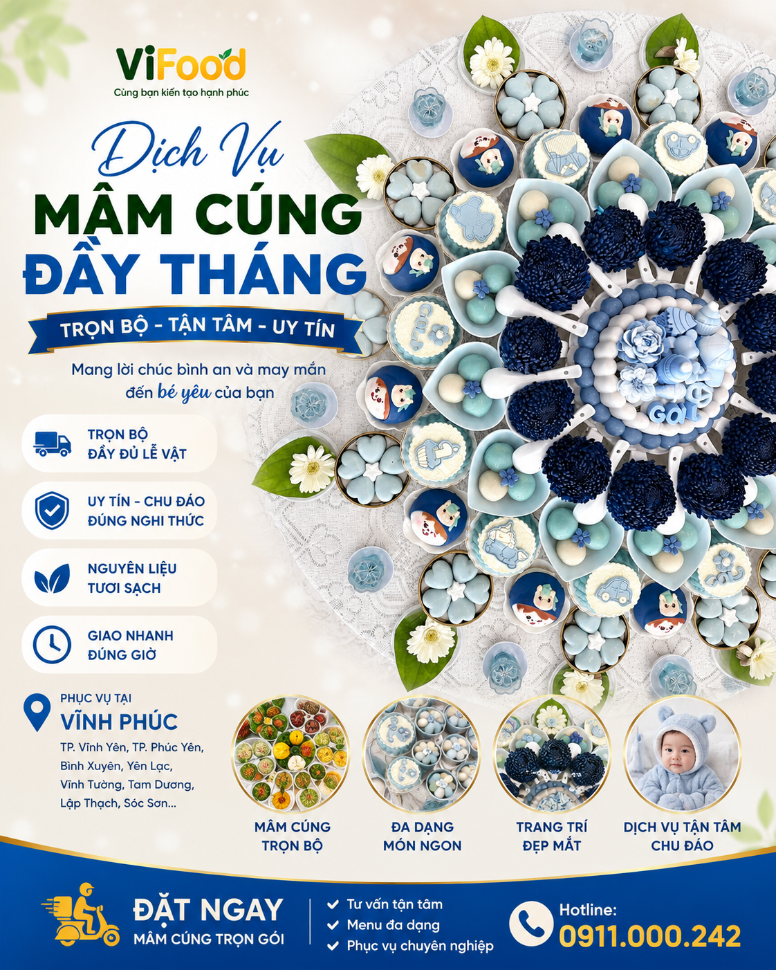 mâm cúng đầy tháng tại vĩnh phúc