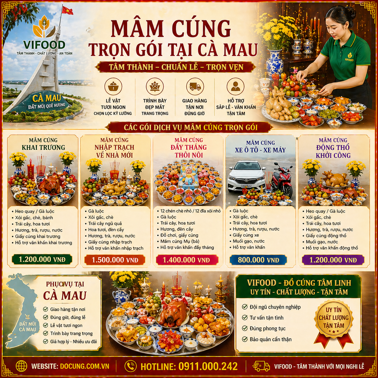 mâm cúng đầy tháng trọn gói tại cà mau